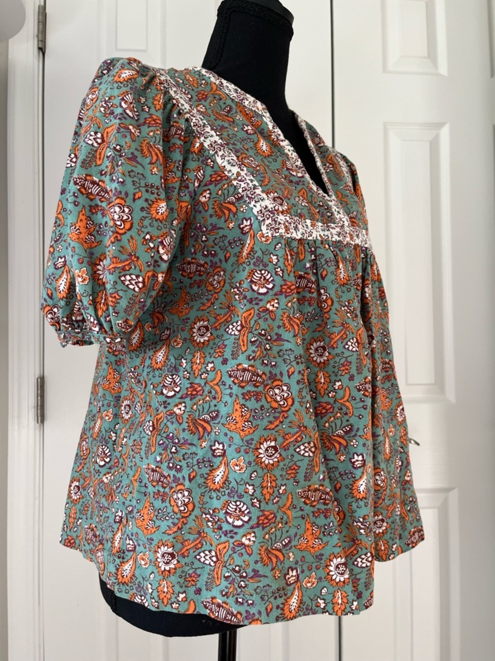 Universal Thread Cotton Linen Floral Peasant Top XS - Picture 3 of 7